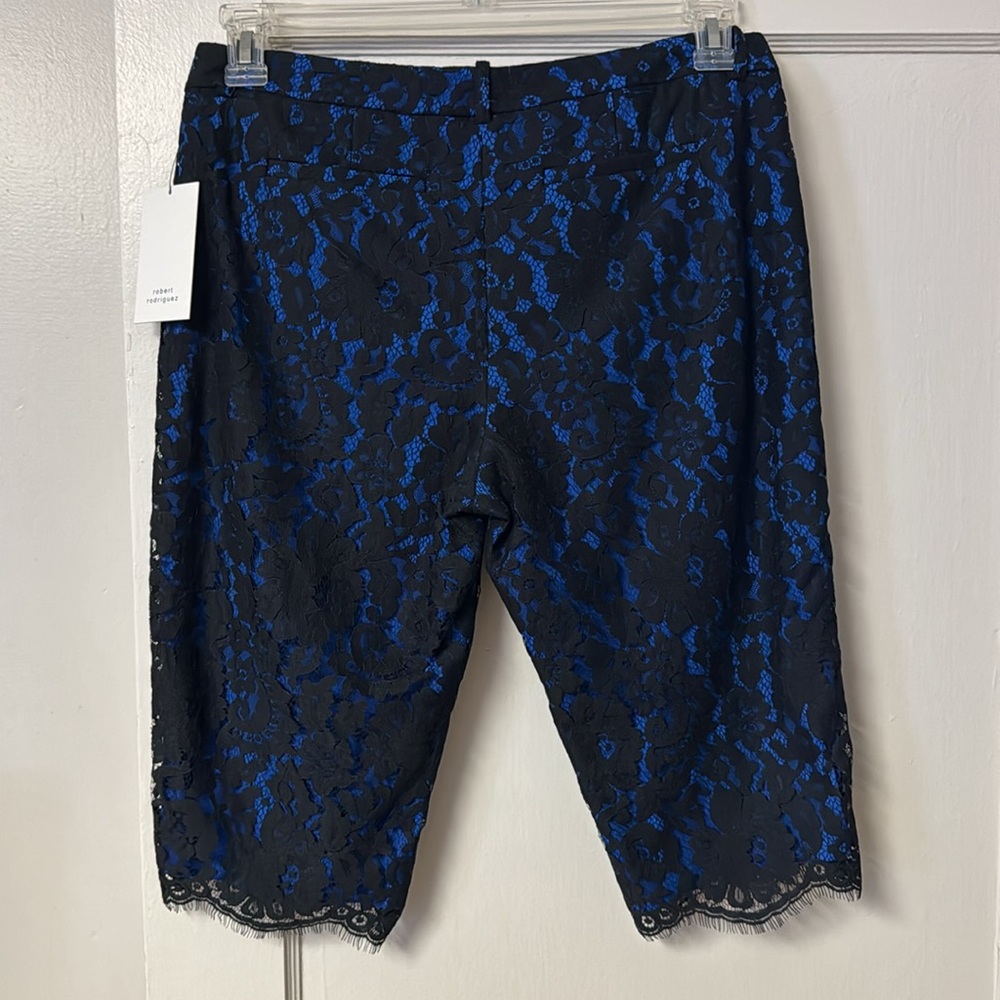 Robert Rodriquez Black Eyelash Lace Cobalt Blue High Waist Cropped Capri 8 NEW - Picture 6 of 13
